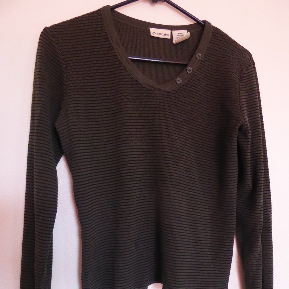Forest Green/Black Striped Top by St. John's Bay- Medium